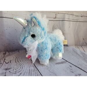 MTY International Unicorn Blue Horse Pony Plush 7” Stuffed Animal Toy w/Bow New